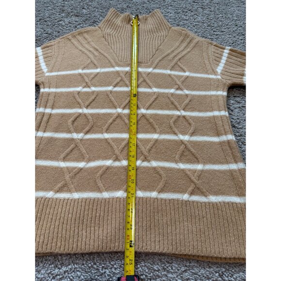 Talbots Petite Cozy Camel Striped Quarter Zip Sweater Cable Knit Size P Soft - Picture 4 of 8